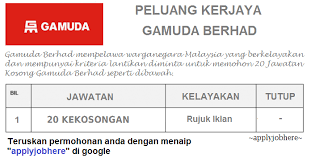 Jawatan kosong 2021 di cimb group | permohonan adalah dipelawa daripada warganegara malaysia yang berkelayakan dan berumur tidak kurang dar. 20 Jawatan Kosong Gamuda Berhad Dbjobasia Com Terbaru Jawatan Dibuka