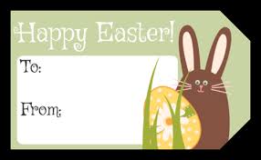 Cute bunny on grass in nature. Happy Easter Bunny Egg Gift Tag