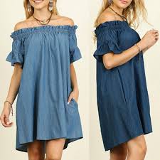 Us 3 95 52 Off Plus Size Womens Off The Shoulder Bardot Denim Look Shirt Dress Tops 5xl In Dresses From Womens Clothing On Aliexpress
