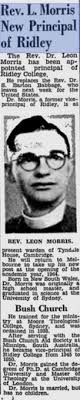 When Leon Morris became Principal of Ridley
