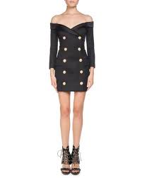 Balmain Off The Shoulder Double Breasted Wool Mini Dress In Black Modesens Mini Cocktail Dress Clothes Fashion