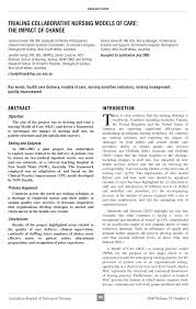 Tthe exemplar is written in the first person. Pdf Trialing Collaborative Nursing Models Of Care The Impact Of Change