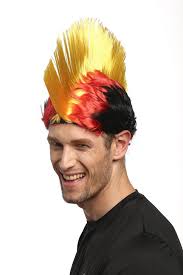 Gerdathlete's boss orange haired man. Wig Ladies Men Halloween Carnival Black Red Yellow Soccer Fan Mohawk Germany Belgium
