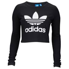 Womens Black Adidas Crop Top Adidas Originals Trefoil Cropped Long Sleeve T Shirt Women S Adidas Women Adidas Outfit Womens Shirts