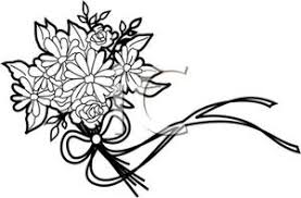 Wedding clip art set with beautiful wedding dress, wedding cake, champagne and flower bouquet, black and white wedding card or inv. Wedding Flower Clipart Black And White Novocom Top