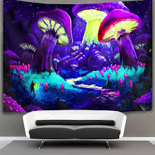 4.5 out of 5 stars. Buy Trippy Mushroom Tapestry Wall Hanging Psychedelic Cartoon Starry Night Tapestries Hippie Space Nature Forest Wall Art Black Light Home Decor Extra Large Poster For Bedroom Living Room 60x80 Purple Online In