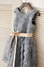 Ulass Gray Rosette Flower Girl Dress Champagne Gold Sash Children Toddler Party Dress For Wedding Junior Bridesmaid Dress Grey Flower Girl Dress Wedding Flower Girl Dresses Flower Girl Dresses Tutu