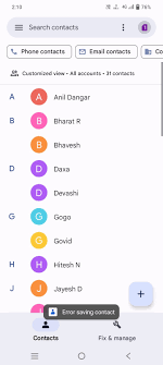 Error saving contact