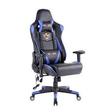 Ficmax Ergonomic Big And Tall Racing Style Pu Leather Gaming Chair With Lumbar Massage Support Blue Black Gaming Chair Gaming Chair Chair Arm Chair Styles