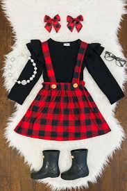 Red Black Plaid Suspender Skirt Set Girl Outfits Toddler Outfits Girls Christmas Outfits