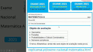 Provas nacionais e provas de equivalência à frequência do ensino básico. Exame Nacional Matematica A 2021 Informacao Youtube