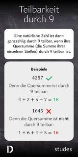 Teilbarkeitsregel 9 In 2020 Teilbarkeitsregeln Lernen Zahlen