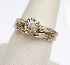 14k Keepsake 10 Ptw Diamond Wedding Set White Gold 1960 S Diamond Wedding Sets Vintage Engagement Rings White Gold