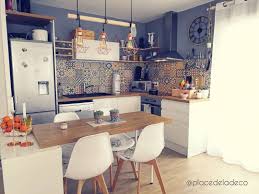 Petite Cuisine Ouverte Coloree Carreaux De Ciment Idee Deco Cuisine Ouverte Cuisine Bois Moderne Cuisine
