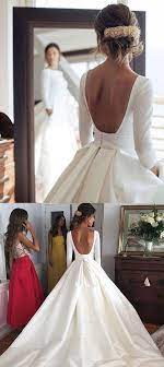 Classic Long Sleeves Ivory Bridal Gown Ivory Bridal Gown Wedding Dresses Satin Lace Wedding Dress With Sleeves