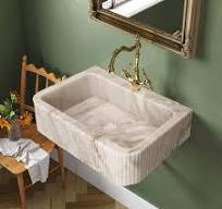 TCSC | Calacatta Gold Marble Wall-mount Bathroom Vanity Sink Fluted (W)18'  (L)30' (H)8'