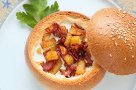 Comtois Surprise Bread In This Recipe A Simple Burger Bun Is Hollowed Out To Hide A Filling Of Fried Potatoes In 2020 Baking Recipes How To Cook Potatoes Burger Buns