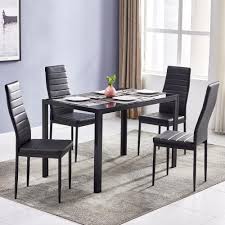 Large load capacity for table and chairs; Zimtown 5 Pieces Modern Dining Table Set 4 Chair Glass Metal Kitchen Room Breakfast Furniture Walmart Com Walmart Com