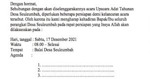Nah, berikut ini salah satu contoh surat undangan rapat resmi dari perusahaan. Contoh Surat Undangan Rapat Desa Kelurahan Media Desa