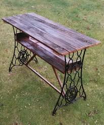 Barn Board Table I Made With Antique Sewing Machine Legs Sewing Machine Tables Sewing Machine Old Sewing Machines