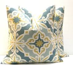 Decorative Pillow Covers One 16x16 Blue Gold Yellow Gray Pillow Blue Gold Pillow Moroccan Home Decor Print Yellow Pillows Blue Throw Pillows Gold Pillows