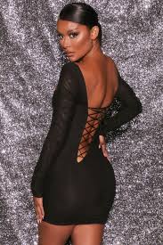 Save up to 70% at only®. Lace Me In Asymmetric Long Sleeve Lace Back Mini Dress In Black Oh Polly