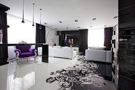 Begovaya By Geometrix Design Black And White Living Room Metallic Epoxy Floor White Dining Room