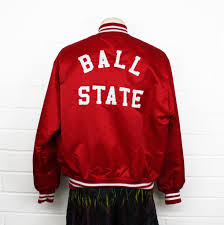 Vintage 80s Ball State University Red Satin Button Up Jacket Letterman College Spell Out Shiny Coat By Nack4vintageshop On Etsy Jackets Red Satin Light Jacket