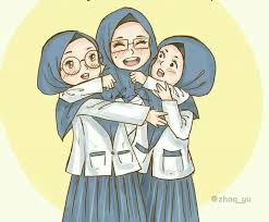 Gambar sketsa kartun mungkin saja menjadi salah jenis sketsa yang bisa kamu buat. Foto Persahabatan 3 Orang Berhijab Kartun