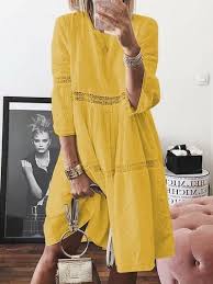 Shop Dresses Shenewin Shirt Dress Casual Dresses Daily Shift Crew Neck 3 4 Sleeve Sweet Paneled Dre Casual Beach Dress Shirt Dress Casual Boho Summer Dresses