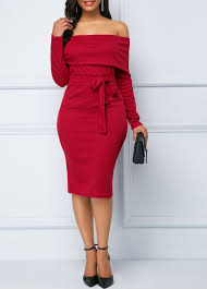 Off The Shoulder Belted Wine Red Sheath Dress Rotita Com Usd 31 40 Shop Casual Dresses Red Sheath Dress Hot Red Dress