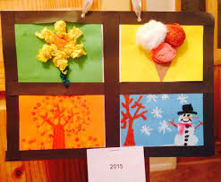 Four Seasons Calendar Christmas Gift For Parents Tissue Paper Cotton Wool Cotton Buds And Oil Paste Kids Calendar Christmas Crafts For Gifts Calendar Craft