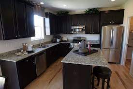 Light Saint Cecilia Granite With Dark Cabinets Google Search Black Kitchen Cabinets Countertop Design Kitchen Design