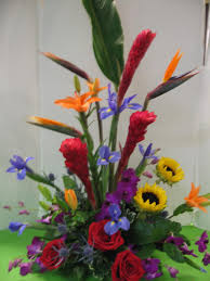 Bird Of Paradise Arrangement Tropical Delight Birds Of Paradise Ginger Lilies Roses Iris And Sunflowers Floral Art Floral Arrangements Floral