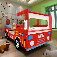 this fun children s bed has a cool fire engine themed design and is crafted from quality mdf your child firetruck bed fire truck room kids bedroom furniture