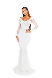 Black And White Long Sleeve Gown Portia Scarlett Ps1906 White Long Sleeve 3d Lace Floral Gown Floral Gown White Long Sleeve Gowns