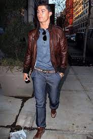 Cristiano Ronaldo Brown Fashion Leather Jacket Celebrities Leather Jacket Celebrity Jackets Leather Jacket Style