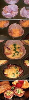 Yummy Breakfast Ham Cups Love This Idea Can Also Be Done With Turkey Scrambled Or Not As Well Great Idea For Brunches Or Breakf Food Recipes Ham Breakfast