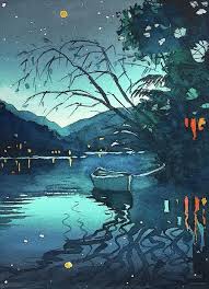 Starry Night Over The Lake Luisa Millicent Starry Night Painting Starry Night Art Night Landscape