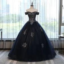Black And Silver Ball Gown Navy Blue Off Shoulder Quinceanera Dress Silver Applique Prom Formal Eveninggown Cheap Quinceanera Dresses Prom Dresses Ball Gown Ball Gowns Prom