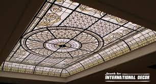 If you design your room in farmhouse style, this ceiling texture can be a perfect texture for your room. Stained Glass Ceiling Designs And Panels In The Interior Glass Ceiling Glass Roof Leaded Glass
