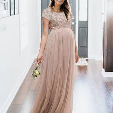 maternity maxi tulle dress with tonal delicate sequins in