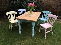Farmhouse Table And Mismatched Vintage Chairs Hand Painted In Etsy Shabby Chic Decor Living Room Shabby Chic Dining Painted Dining Table