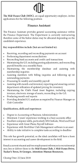 These may involve assisting with billing invoices, preparing budgets, managing cash flow, and requesting information from colleagues regarding purchase orders. Finance Assistant The Royal Gazette Bermuda News Business Sports Events Amp Community