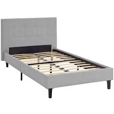 If you don't have a boxspring, look for a frame with more slats to support your. Modern Contemporary Urban Design Bedroom Twin Size Platform Bed Frame Grey Gray Fabric Wood Walmart Com Walmart Com