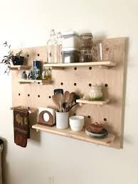 Modern Wood Pegboard Shelf Large Rectangle 36 X Etsy Wooden Wall Shelves Minimalist Shelves Wood Wall Shelf