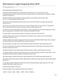 Goalindah Com Data Keluaran Togel Hongkong Tahun 2016