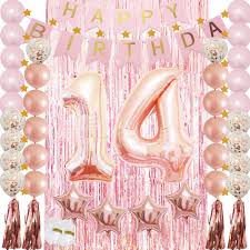 Maybe you would like to learn more about one of these? 14th Birthday Decorations Party Supplie Rose Gold For Girls Confetti Latex Balloon Foil Mylar Star Tassel Garland Tinsel Foil Fringe Curtains Happy Birthday Banner As Photo Booth Props Gift Backdrop Buy Online In Dominica At Dominica Desertcart Com