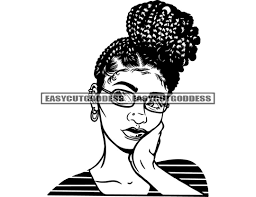 Melanin Woman Braids Bun Hairstyle Fashion Glasses African American Lady  Stylish Mix Ethnicity Womanly SVG PNG JPG Vector Designs Cut Files