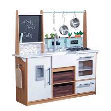 Sliding doors above counter for storage. Farmhouse Play Kitchen With Ez Kraft Assembly Play Kitchen Kids Play Kitchen Diy Kids Kitchen